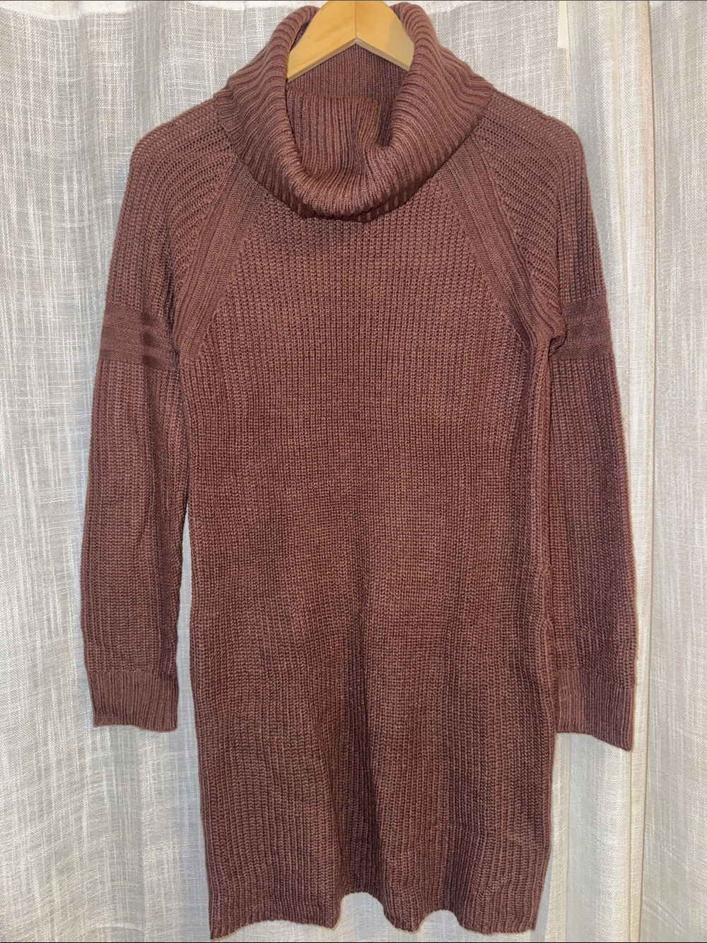 Turtleneck Longline Knit Sweater Dress - Brown